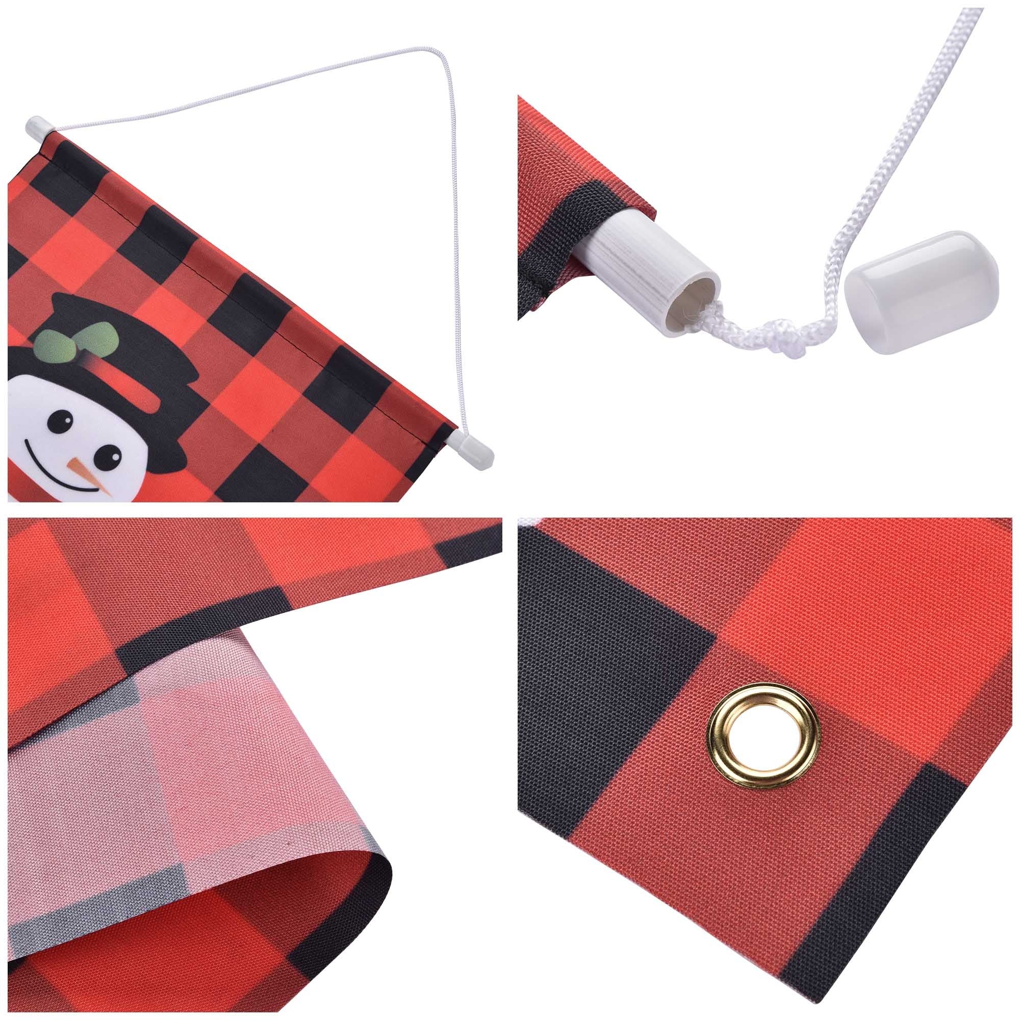 Merry Christmas Porch Banner Set – Red Buffalo Plaid Snowman & Reindeer Welcome Signs